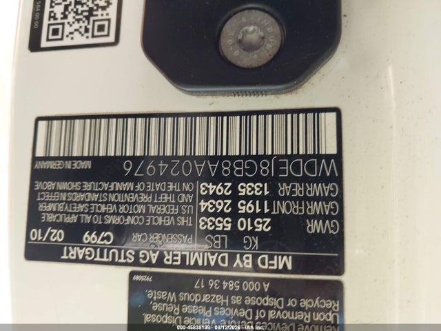 45838198 :رقم المزاد ، WDDEJ8GB8AA024976 vin ، 2010 Mercedes-benz Cl 550 4matic مزاد بيع