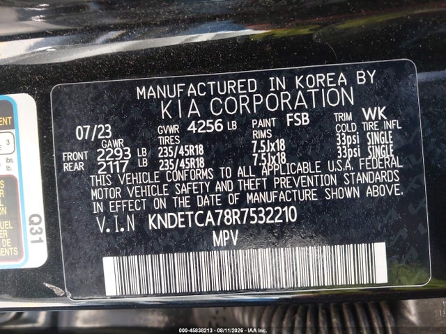 Aukcja sprzedaży 2024 Kia Seltos Sx Turbo, vin: KNDETCA78R7532210, numer aukcji: 45838213