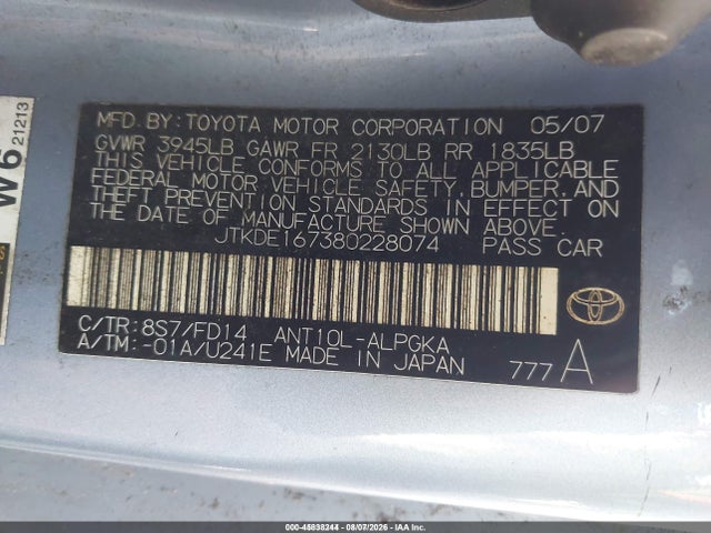 Aukcja sprzedaży 2008 Scion Tc, vin: JTKDE167380228074, numer aukcji: 45838244