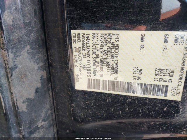 2015 Nissan Altima 2.5 S მანქანა იყიდება აუქციონზე, vin: 1N4AL3AP4FC103895, აუქციონის ნომერი: 45838266