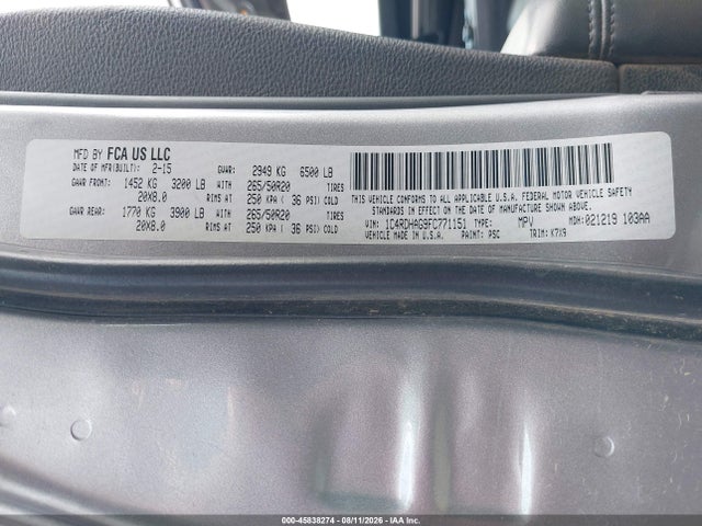 2015 Dodge Durango Sxt მანქანა იყიდება აუქციონზე, vin: 1C4RDHAG9FC771151, აუქციონის ნომერი: 45838274