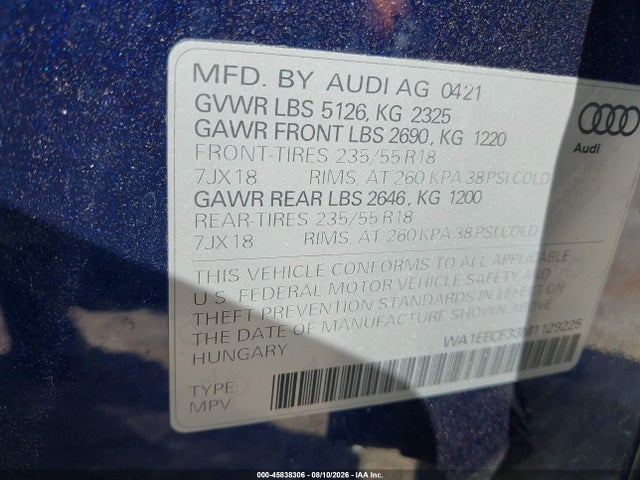 Aukcja sprzedaży 2021 Audi Q3 Premium Plus 45 Tfsi S Line Quattro Tiptronic, vin: WA1EECF33M1129225, numer aukcji: 45838306
