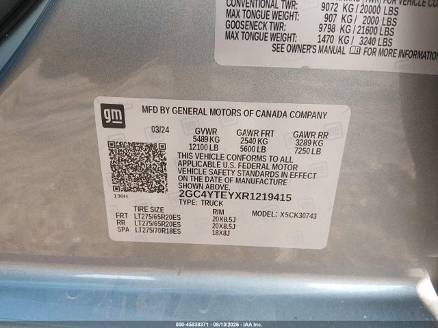 Продаж на аукціоні авто 2024 Chevrolet Silverado 3500hd 4wd  Standard Bed Lt, vin: 2GC4YTEYXR1219415, номер лоту: 45838371