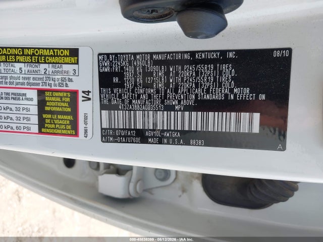 Продажа на аукционе авто 2010 Toyota Venza, vin: 4T3ZA3BB2AU035513, номер лота: 45838399