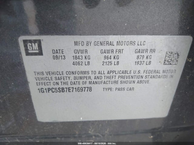 1G1PC5SB7E7169778 Chevrolet Cruze 1lt Auto