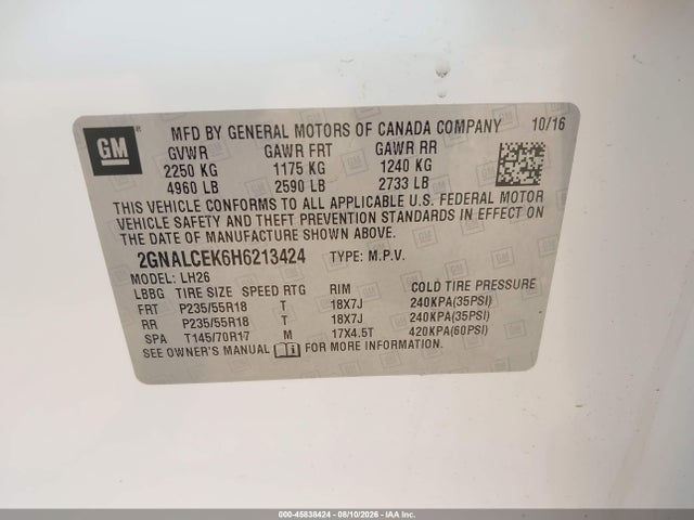 2GNALCEK6H6213424 Chevrolet EQUINOX LT