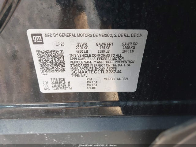 Aukcja sprzedaży 2026 Chevrolet Equinox Awd Rs, vin: 3GNAXTEG1TL328744, numer aukcji: 45838443