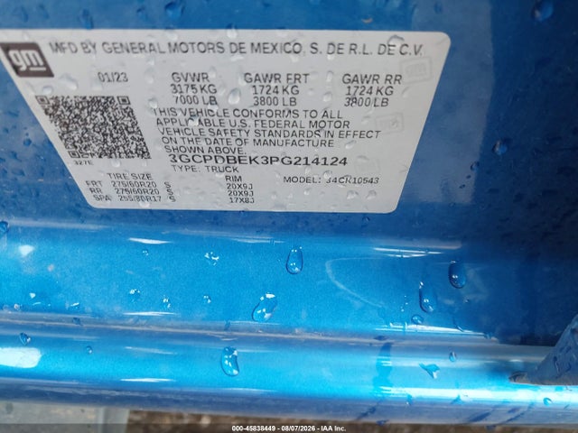 Продаж на аукціоні авто 2023 Chevrolet Silverado 1500 4wd  Short Bed Custom, vin: 3GCPDBEK3PG214124, номер лоту: 45838449