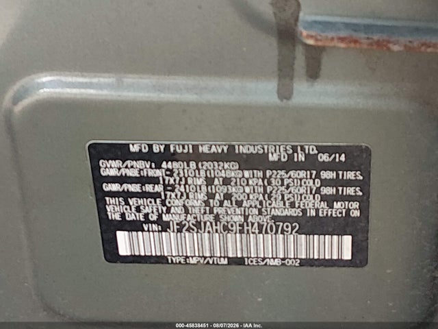 2015 Subaru Forester 2.5i Limited მანქანა იყიდება აუქციონზე, vin: JF2SJAHC9FH470792, აუქციონის ნომერი: 45838451