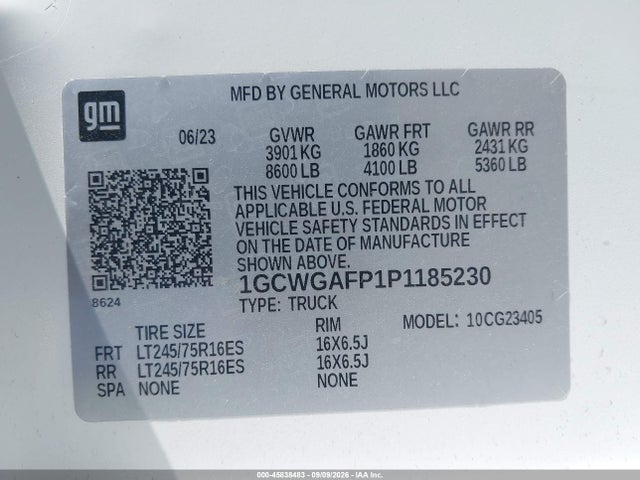 Продаж на аукціоні авто 2023 Chevrolet Express Cargo Rwd 2500 Regular Wheelbase Wt, vin: 1GCWGAFP1P1185230, номер лоту: 45838483
