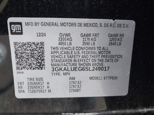 Продаж на аукціоні авто 2025 Gmc Terrain Awd Elevation, vin: 3GKALUEG6SL249017, номер лоту: 45838493