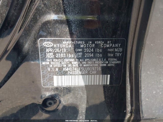 Aukcja sprzedaży 2020 Hyundai Elantra Se, vin: KMHD74LF5LU919716, numer aukcji: 45838506
