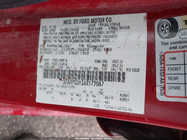 Продажа на аукционе авто 2010 Ford Fusion Sel, vin: 3FAHP0JA5AR172067, номер лота: 45838508