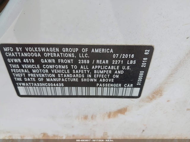 Volkswagen Passat 1.8t S 2017 1VWAT7A33HC004435 Image 9