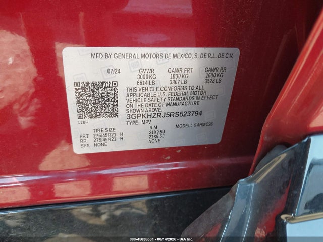 45838531 :رقم المزاد ، 3GPKHZRJ5RS523794 vin ، 2024 Honda Prologue Elite مزاد بيع