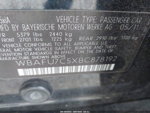 Продаж на аукціоні авто 2011 Bmw 535i Xdrive, vin: WBAFU7C5XBC878192, номер лоту: 45838533