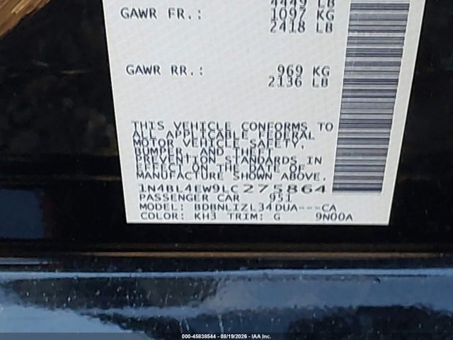 Продаж на аукціоні авто 2020 Nissan Altima Sl Intelligent Awd, vin: 1N4BL4EW9LC275864, номер лоту: 45838544