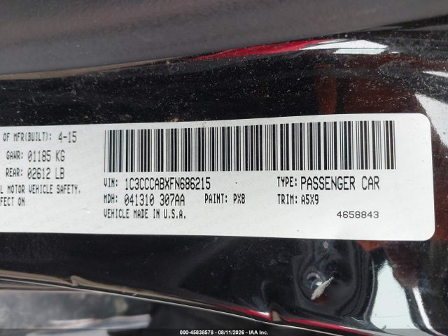 45838578 :رقم المزاد ، 1C3CCCABXFN686215 vin ، 2015 Chrysler 200 Limited مزاد بيع