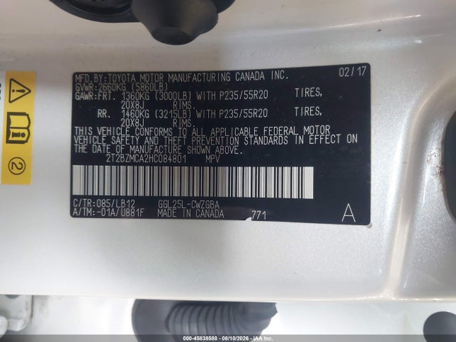 45838588 :رقم المزاد ، 2T2BZMCA2HC084801 vin ، 2017 Lexus Rx 350 مزاد بيع