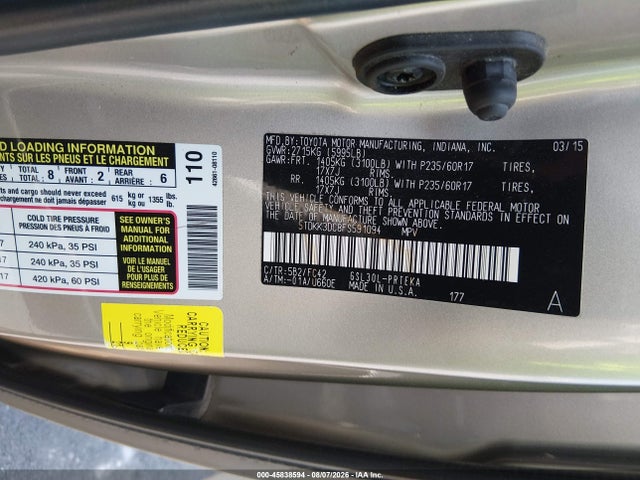 Toyota Sienna Le 8 Passenger 2015 5TDKK3DC8FS591094 Image 9