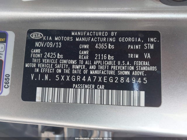 Продажа на аукционе авто 2014 Kia Optima Sx, vin: 5XXGR4A7XEG284945, номер лота: 45838608