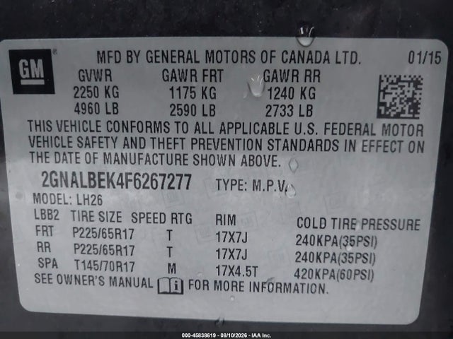 Chevrolet EQUINOX LT 2015 2GNALBEK4F6267277 Image 18