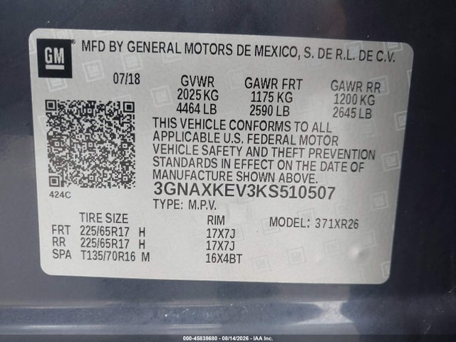 Chevrolet EQUINOX LT 2019 3GNAXKEV3KS510507 Image 17