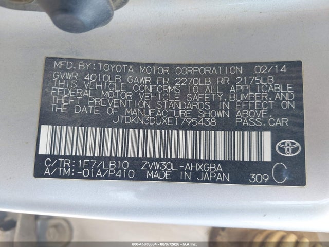 Toyota Prius Four 2014 JTDKN3DUXE1795438 Image 9