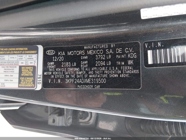 2021 Kia Forte Lxs მანქანა იყიდება აუქციონზე, vin: 3KPF24ADXME319500, აუქციონის ნომერი: 45838704