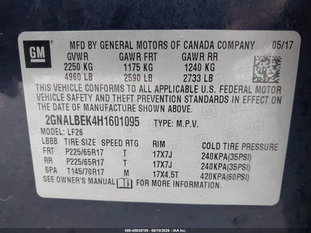 2GNALBEK4H1601095 Chevrolet EQUINOX LS