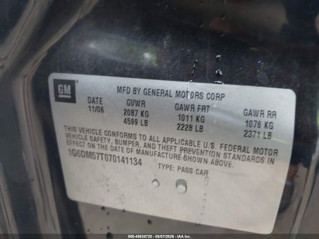 Продаж на аукціоні авто 2007 Cadillac Cts Base W/1sa, vin: 1G6DM57T070141134, номер лоту: 45838720