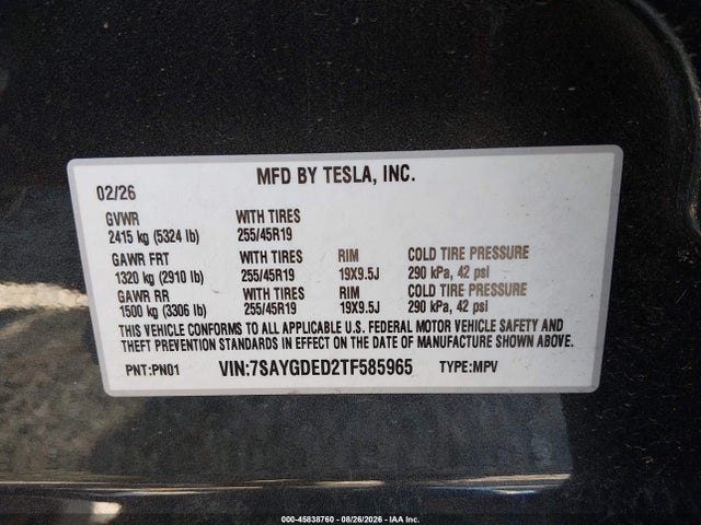 Tesla Model Y 2026 7SAYGDED2TF585965 Image 9