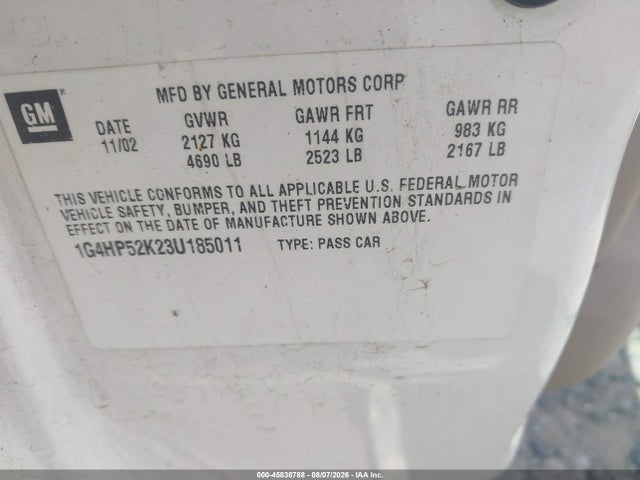 Aukcja sprzedaży 2003 Buick Lesabre Custom, vin: 1G4HP52K23U185011, numer aukcji: 45838788