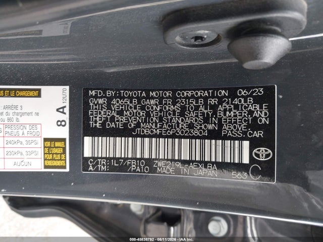 Toyota Corolla Hybrid Le 2023 JTDBCMFE6P3023804 Image 9