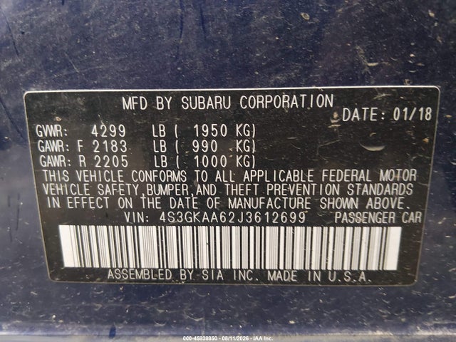 Продаж на аукціоні авто 2018 Subaru Impreza 2.0i, vin: 4S3GKAA62J3612699, номер лоту: 45838850
