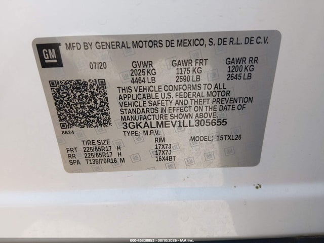 2020 Gmc Terrain Fwd Sle მანქანა იყიდება აუქციონზე, vin: 3GKALMEV1LL305655, აუქციონის ნომერი: 45838853