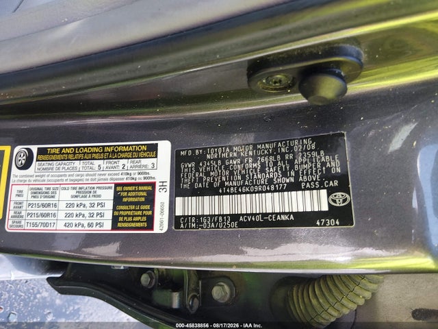 2009 Toyota Camry Le მანქანა იყიდება აუქციონზე, vin: 4T4BE46K09R048177, აუქციონის ნომერი: 45838856