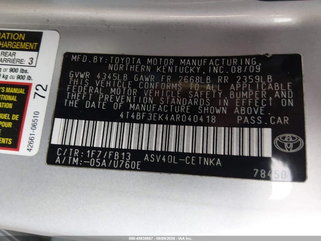 2010 Toyota Camry Le მანქანა იყიდება აუქციონზე, vin: 4T4BF3EK4AR040418, აუქციონის ნომერი: 45838867