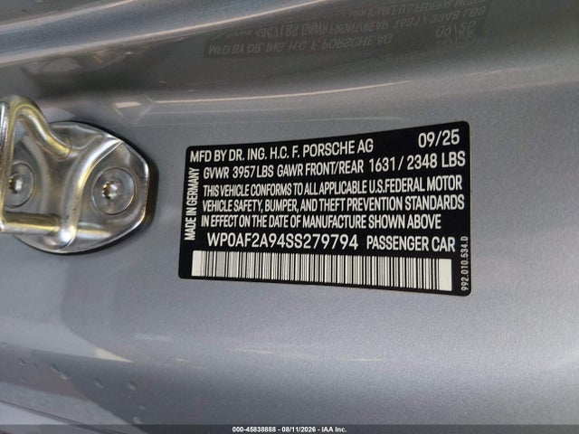 Продажа на аукционе авто 2025 Porsche 911 Gt3 Rs, vin: WP0AF2A94SS279794, номер лота: 45838888