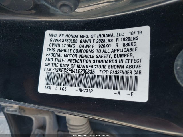 Honda Civic Lx 2020 19XFC2F64LE200335 Image 9