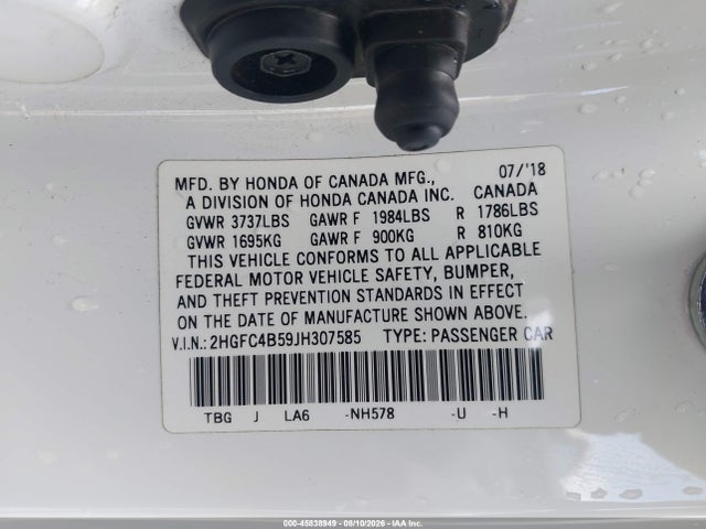 Honda Civic Lx 2018 2HGFC4B59JH307585 Image 9