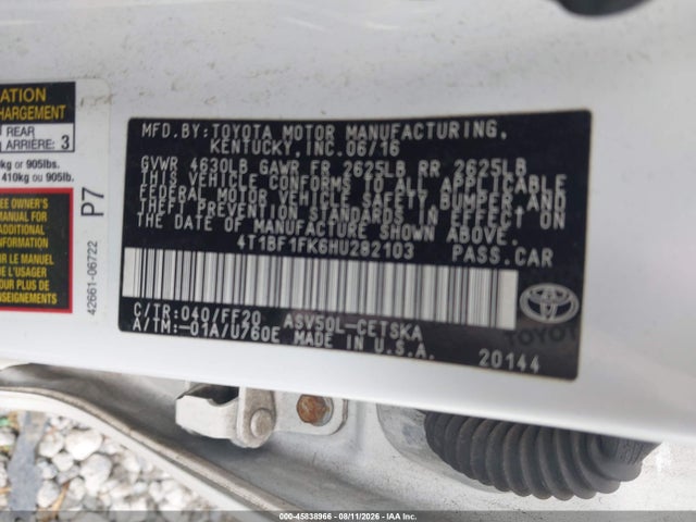 Продажа на аукционе авто 2017 Toyota Camry Se, vin: 4T1BF1FK6HU282103, номер лота: 45838966