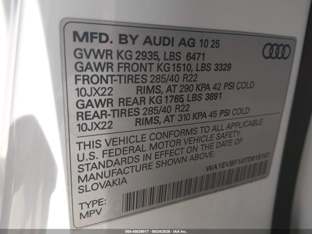 Продажа на аукционе авто 2026 Audi Q8 Premium Plus 55 Tfsi Quattro Tiptronic, vin: WA1EVBF10TD015107, номер лота: 45839017