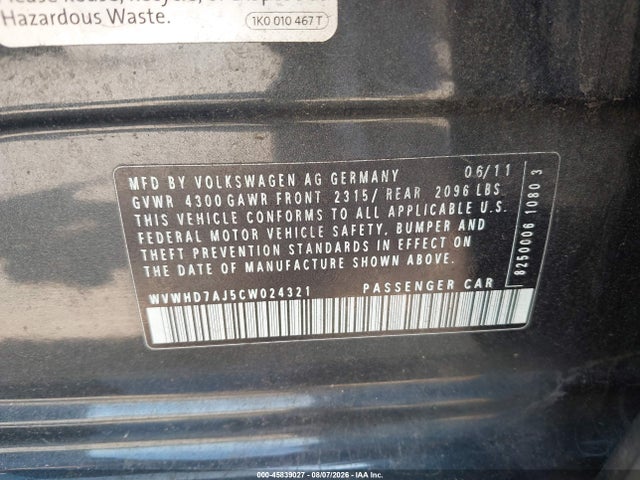 Aukcja sprzedaży 2012 Volkswagen Gti 4-door Autobahn, vin: WVWHD7AJ5CW024321, numer aukcji: 45839027