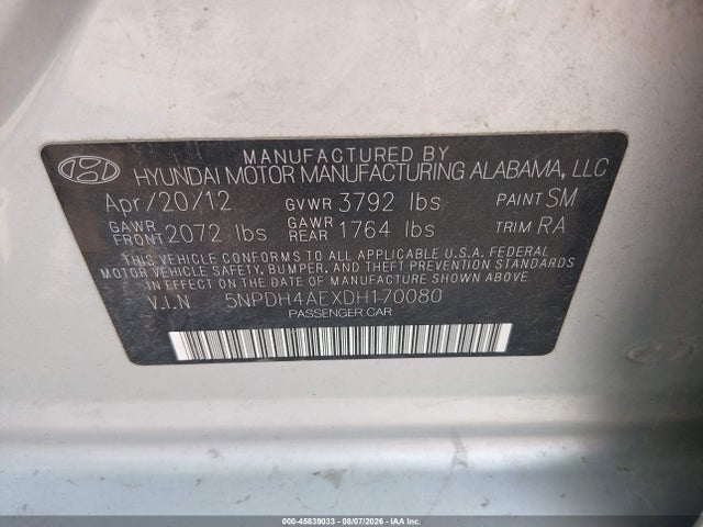Продаж на аукціоні авто 2013 Hyundai Elantra Gls, vin: 5NPDH4AEXDH170080, номер лоту: 45839033
