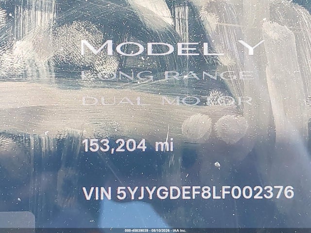Продаж на аукціоні авто 2020 Tesla Model Y Long Range Dual Motor All-wheel Drive/performance Dual Motor All-wheel Drive, vin: 5YJYGDEF8LF002376, номер лоту: 45839039