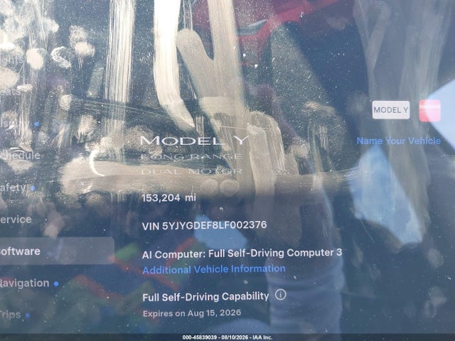 Продаж на аукціоні авто 2020 Tesla Model Y Long Range Dual Motor All-wheel Drive/performance Dual Motor All-wheel Drive, vin: 5YJYGDEF8LF002376, номер лоту: 45839039