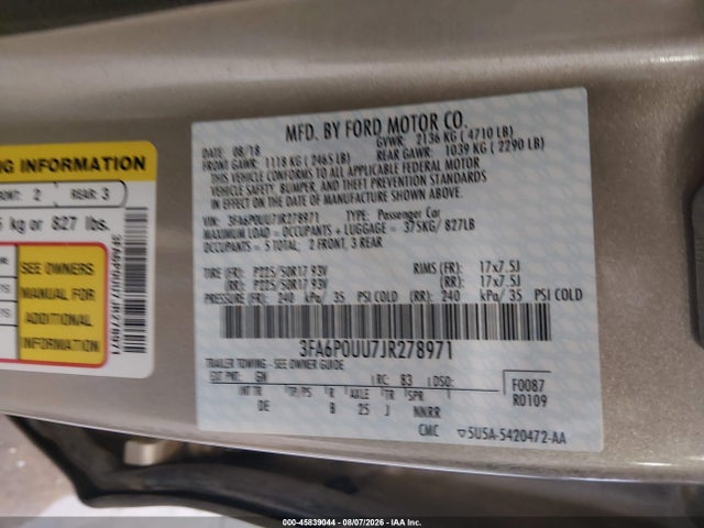 3FA6P0UU7JR278971 Ford Fusion Hybrid S