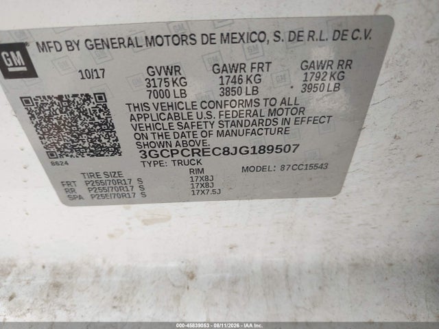 Aukcja sprzedaży 2018 Chevrolet Silverado 1500 1lt, vin: 3GCPCREC8JG189507, numer aukcji: 45839053
