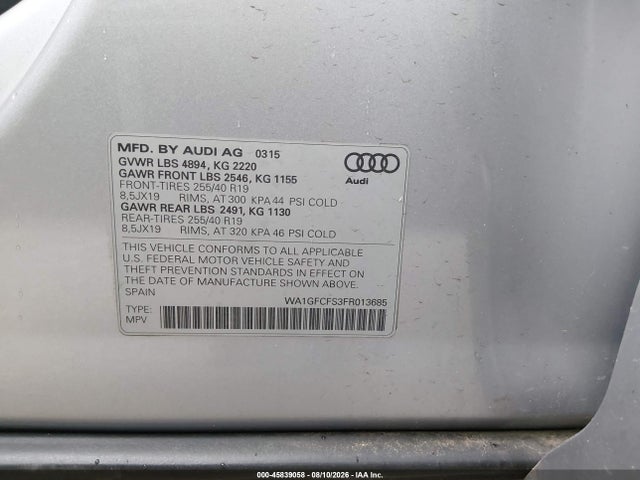 Aukcja sprzedaży 2015 Audi Q3 2.0t Premium Plus, vin: WA1GFCFS3FR013685, numer aukcji: 45839058